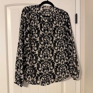 Banana Republic Black and White Floral Blouse M